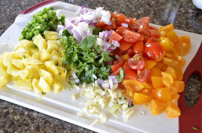 Fresh Pico with cherry tomatoes, red onion, pineapple, cilantro, garlic, jalapeno, and fresh squeezed lime juice.